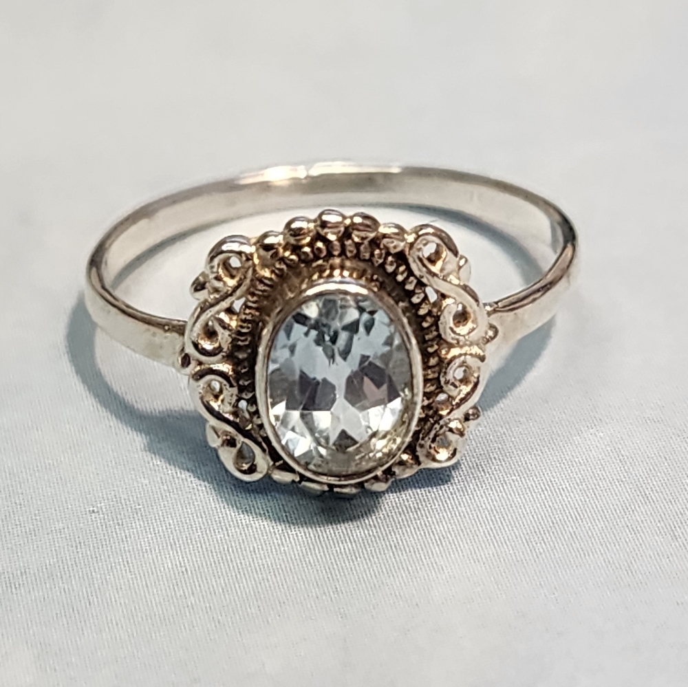 Blue Topaz and Sterling Filigree Ring